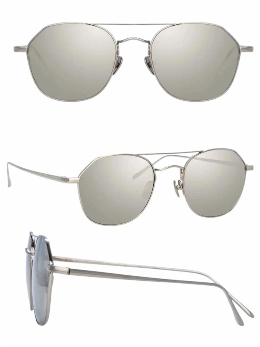 Linda Farrow Dante LFL977 Sunglasses 22K White Gold Aviator NIB Full Set